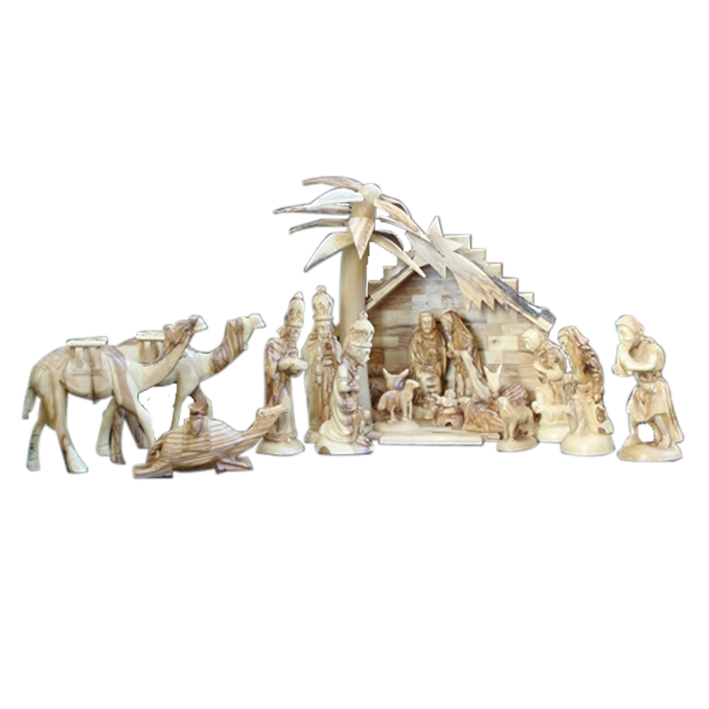 Olive Wood Nativity with Stable