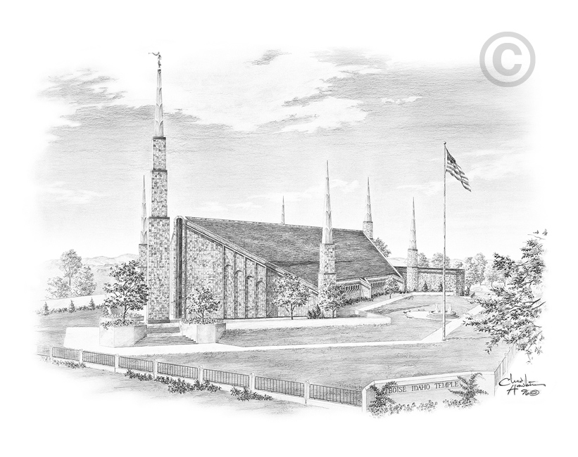 Boise Temple Sketch 5x7 Print
