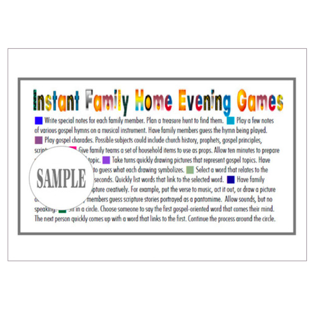 Instant Family Home Evening Games Card