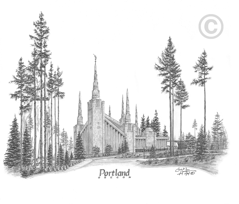 Portland Oregon Temple Sketch - 5x7 Print