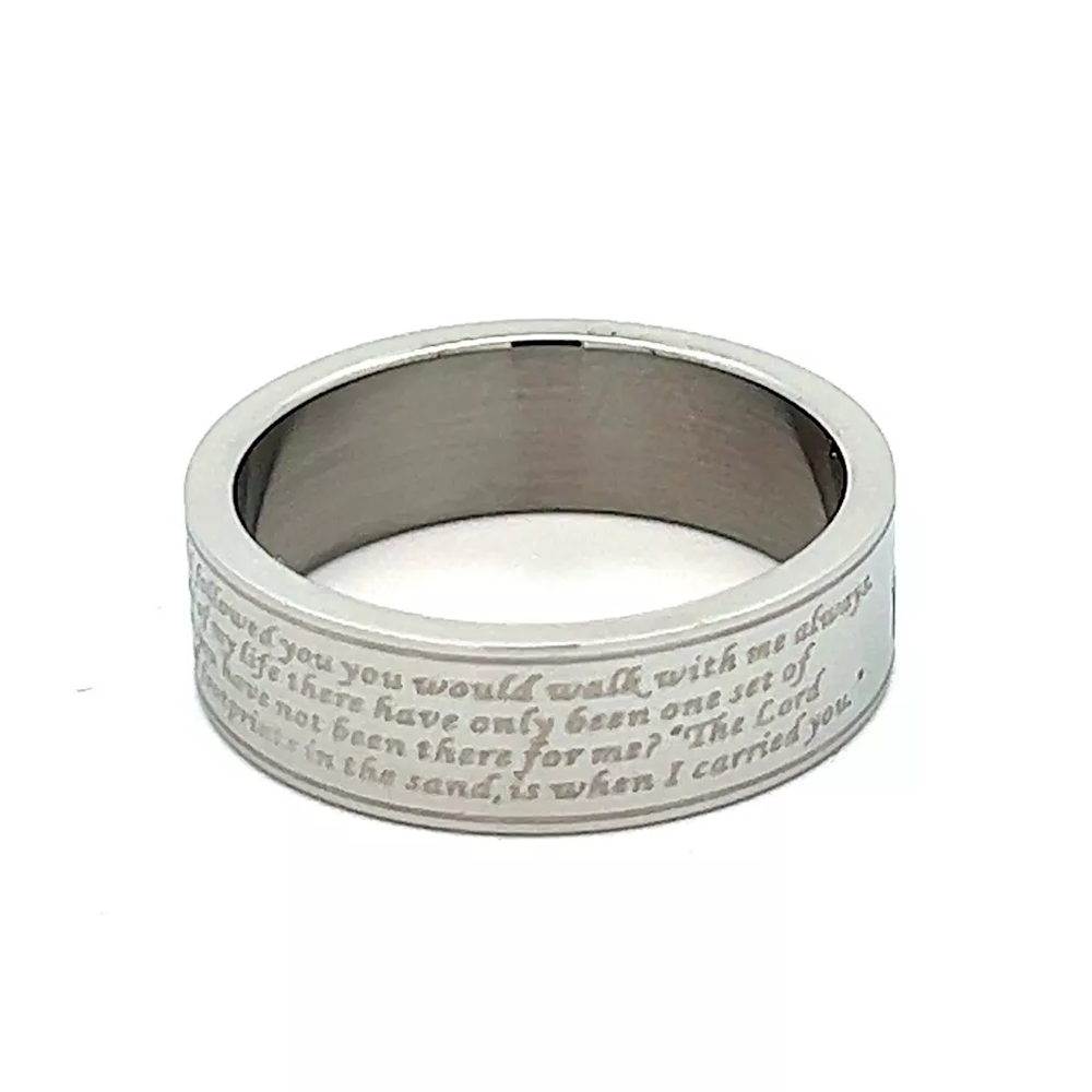 Footprints Poem Stainless Steel Ring, , large
