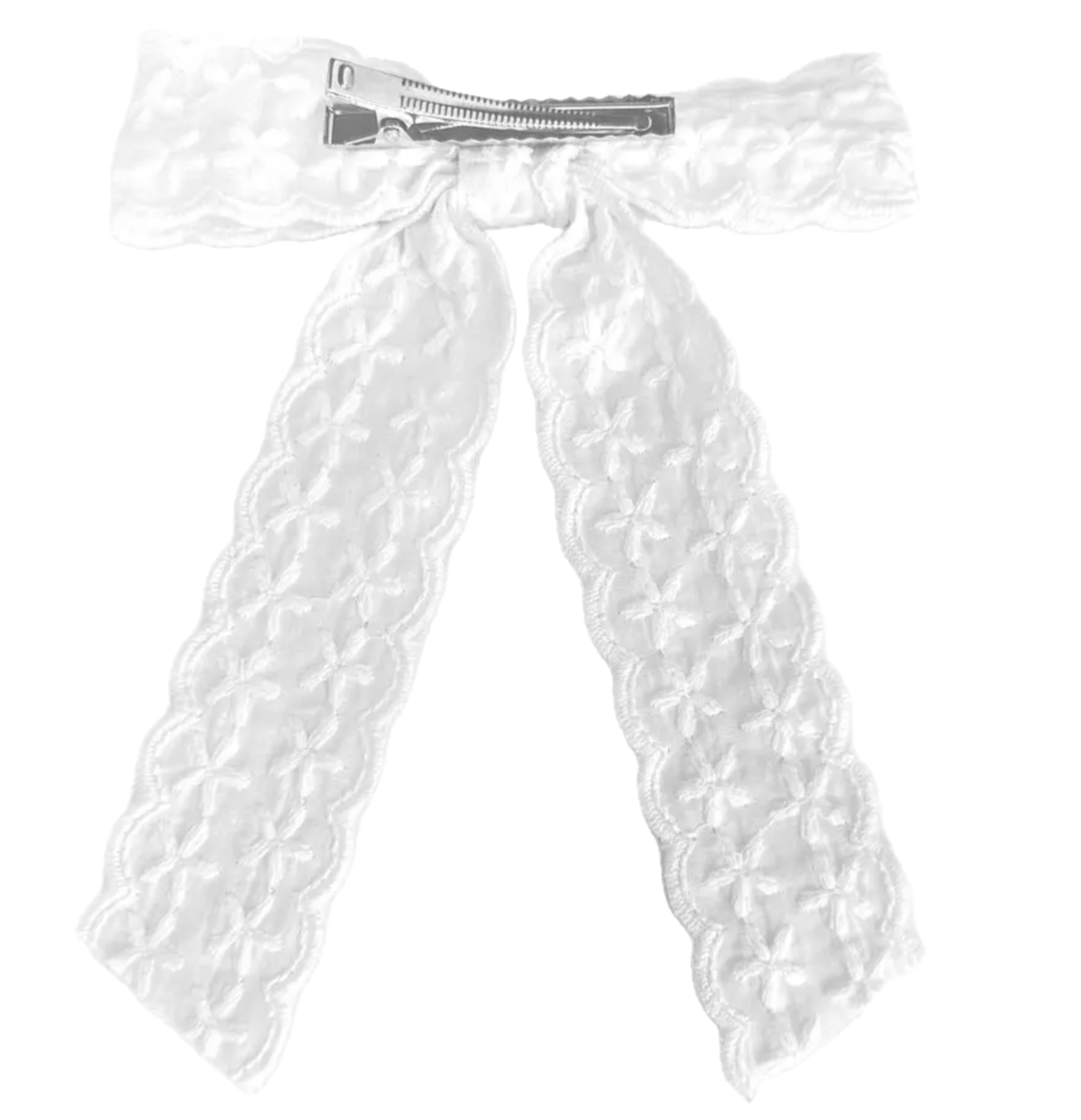 Embroidered Flower Baptism Hair Bow, , large