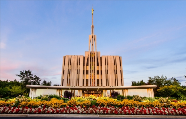 Seattle Temple, Flower Garden (16x21 Framed Art)