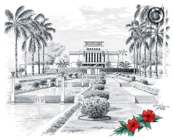 Laie Hawaii Temple Sketch - 5x7 Print