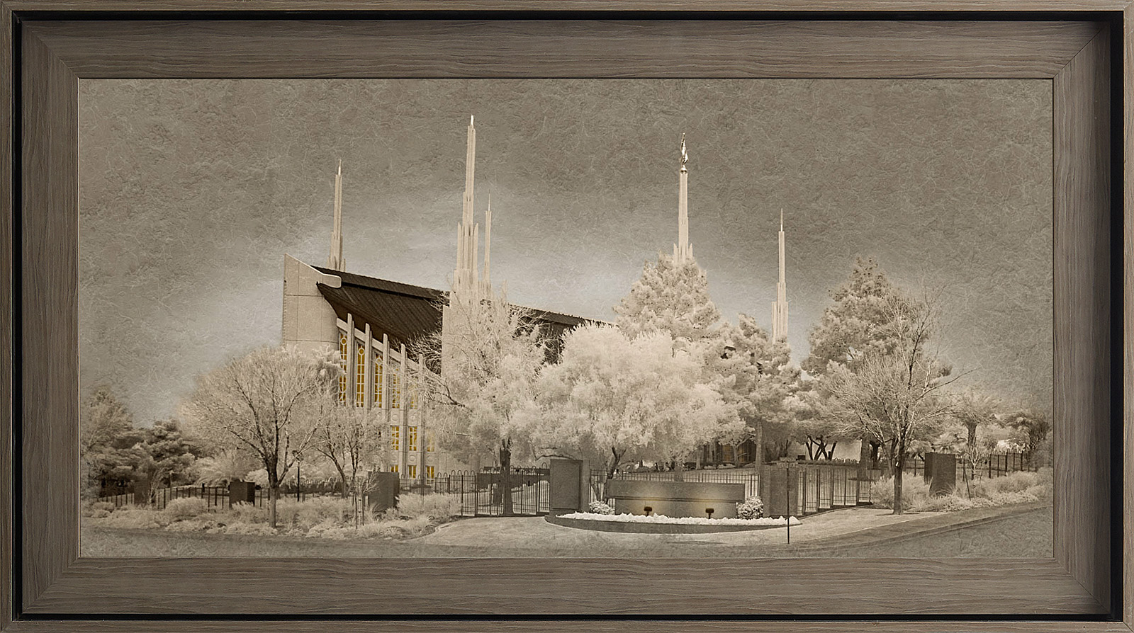 Las Vegas Nevada Temple - Gray Wood (22x39 Framed Textured Paper)