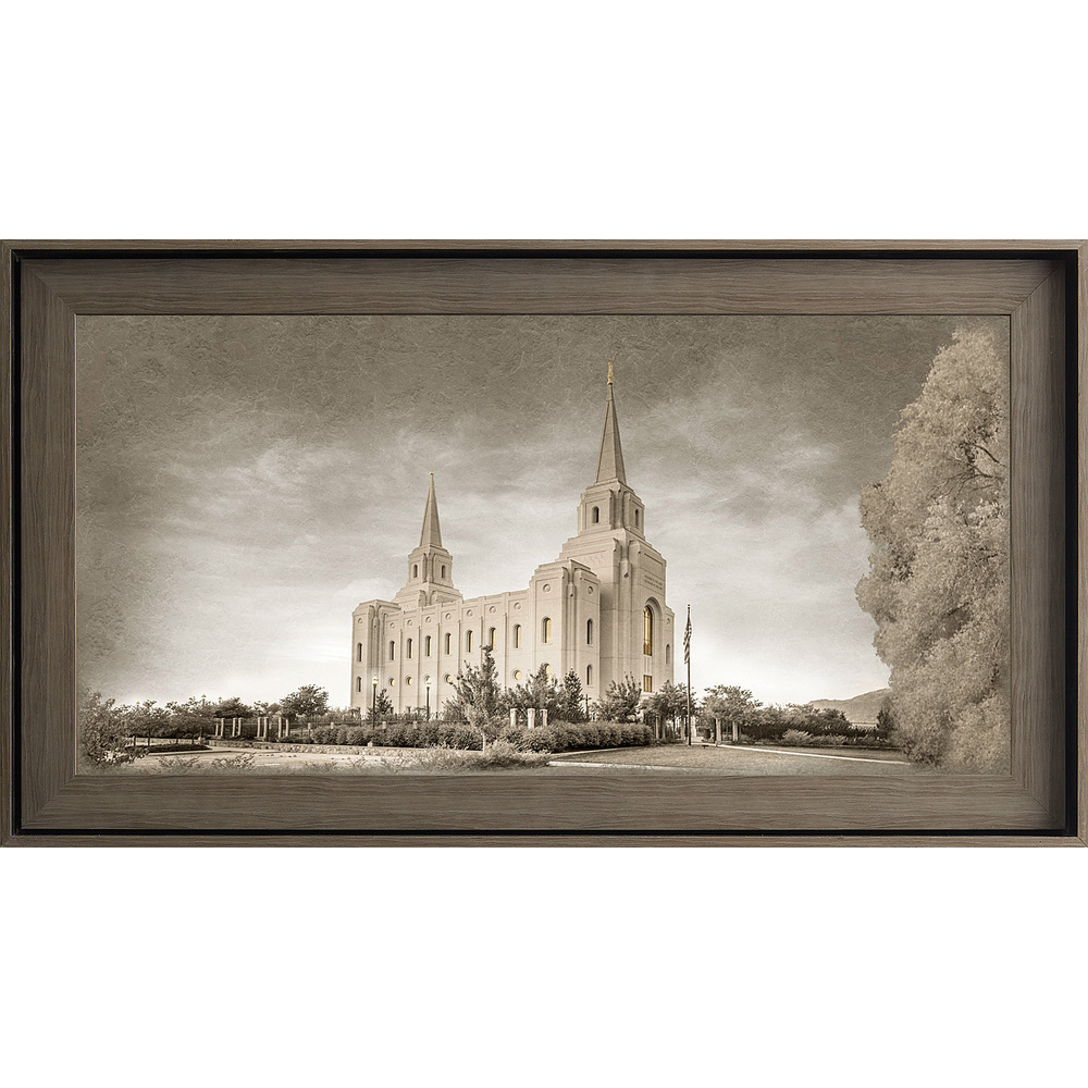 Brigham City Utah Temple, Gray Wood (22x39 Framed Textured Paper)