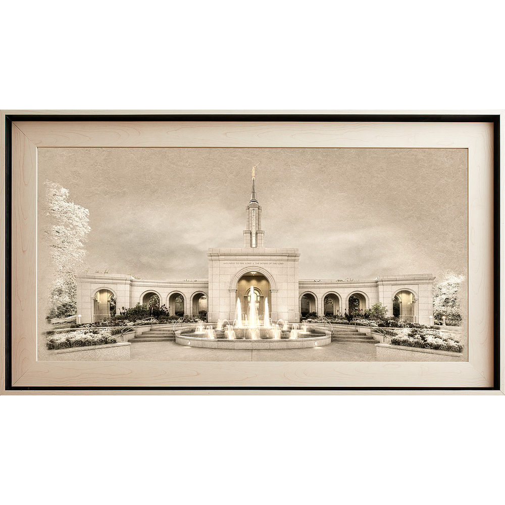 Sacramento California Temple, Light Wood (22x39 Framed Textured Paper)