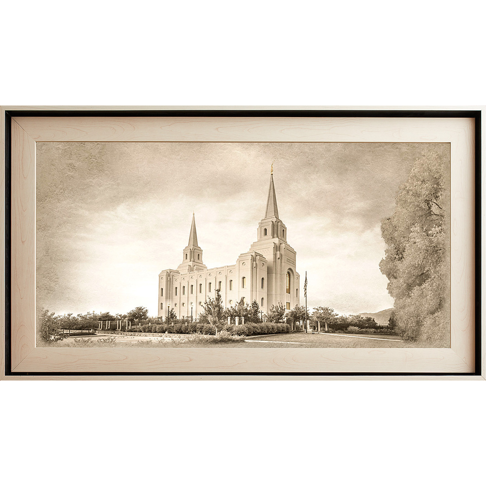 Brigham City Utah Temple, Light Wood (22x39 Framed Textured Paper)