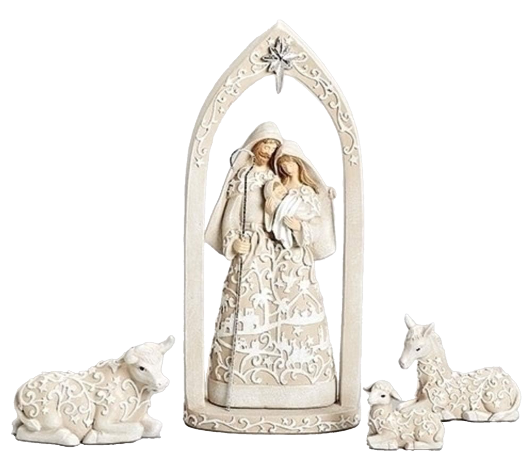 Holy Family with Animals Papercut Resin Nativity