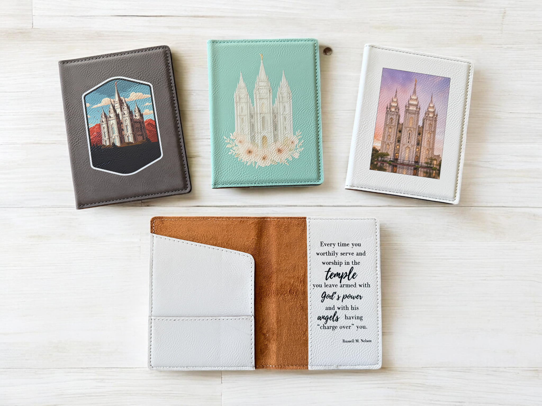 Salt Lake Temple with Mountains Leather Recommend Holder, , large