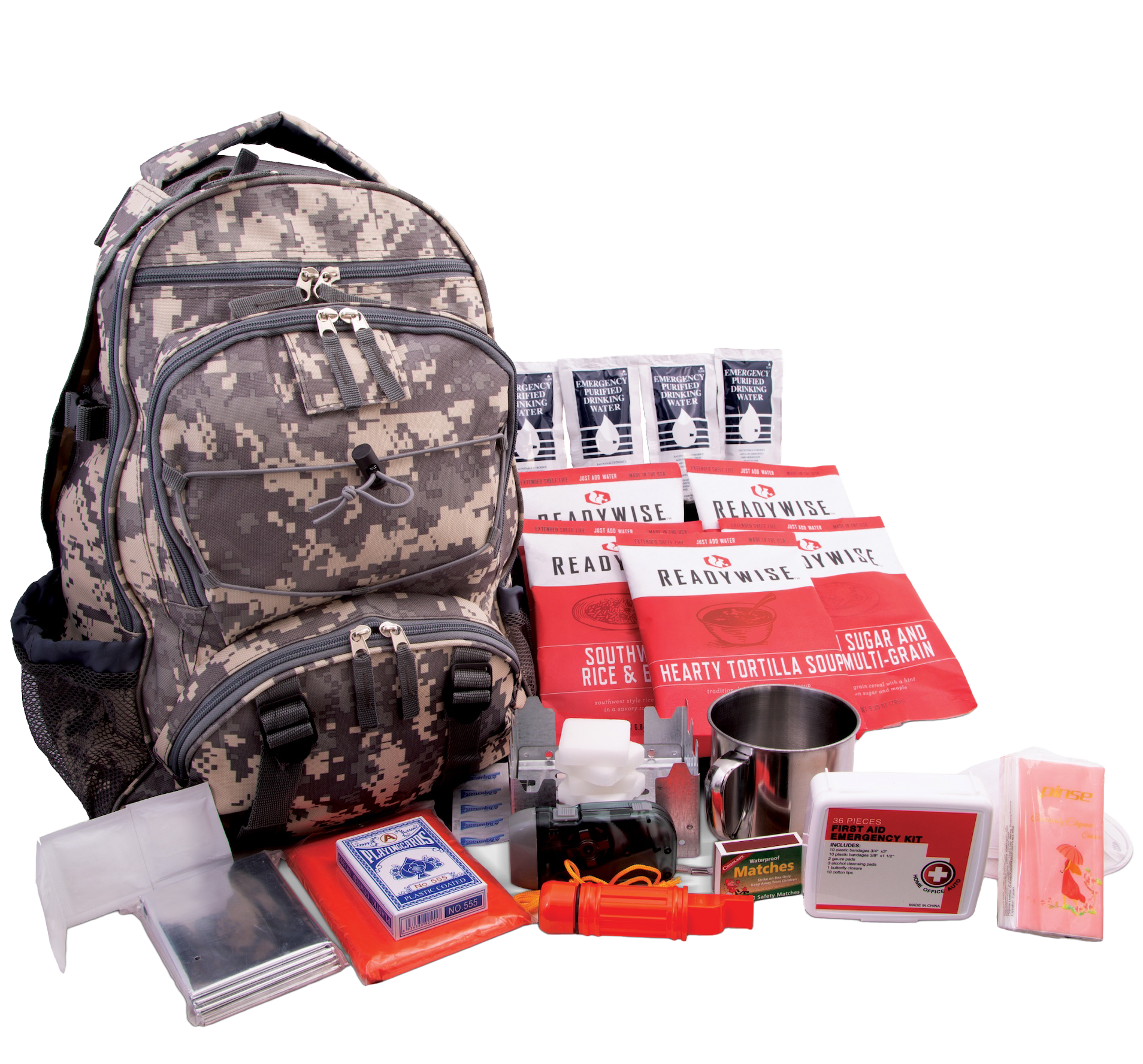 Camo 64 Piece Survival Backpack, , large