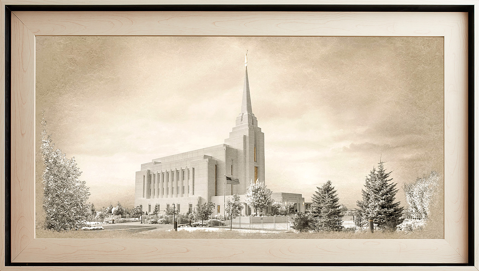 Rexburg Idaho Temple - Light Wood (22x39 Framed Textured Paper)