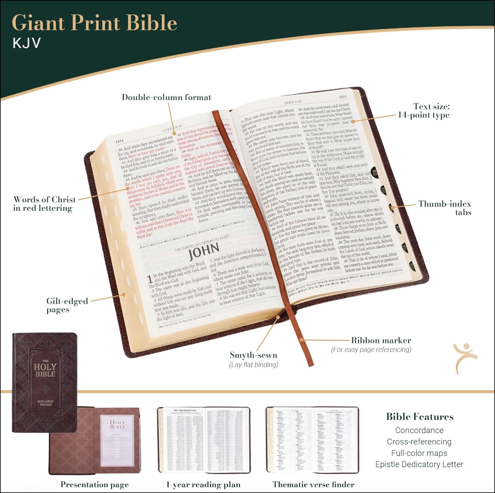 KJV Holy Bible, Giant Print, Faux Leather, Dark Brown, , large image number 2