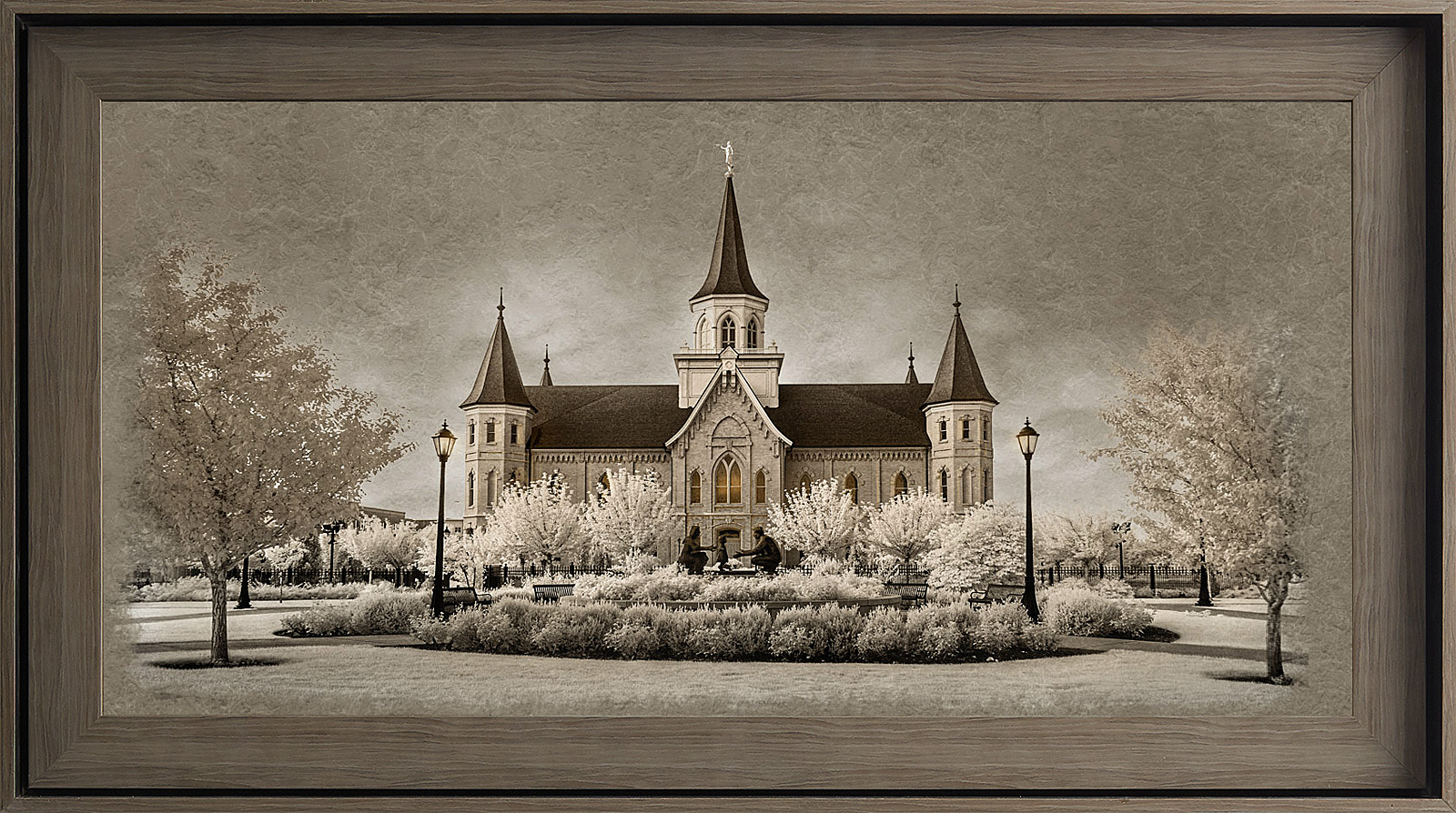 Provo City Center Utah Temple, Gray Wood (22x39 Framed Textured Paper)