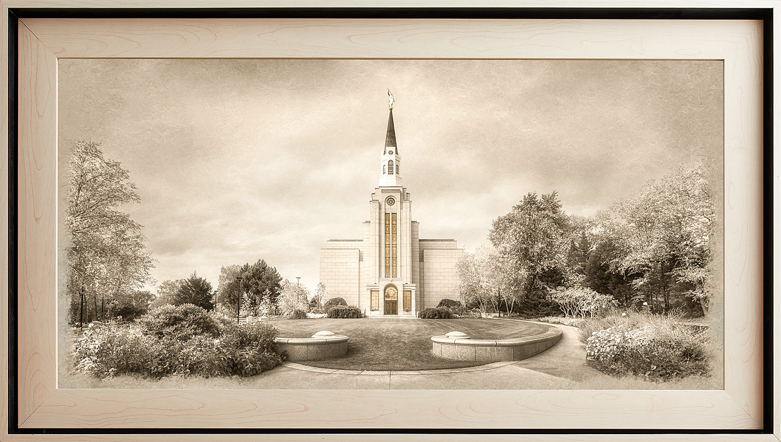 Boston Massachusetts Temple, Light Wood (22x39 Framed Textured Paper)