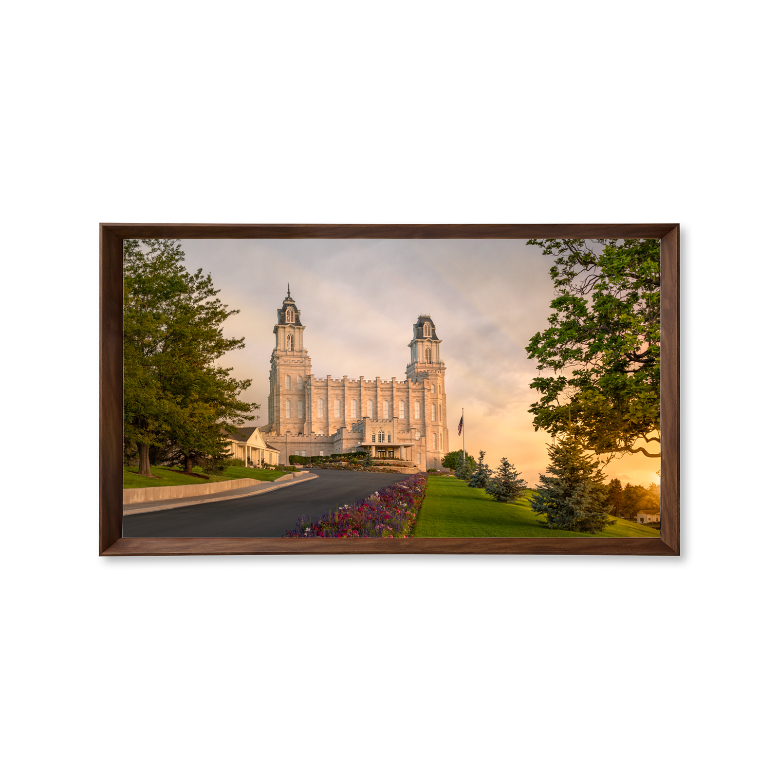 Manti Utah Temple - Fire of the Covenant Series (25x43 Framed Canvas Print)