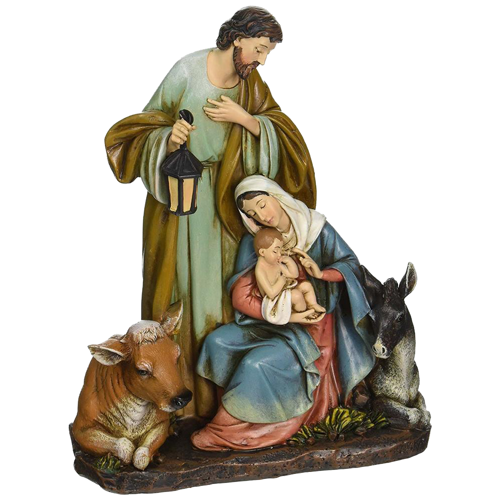 Holy Family with Barn Animals Resin Nativity Figurine
