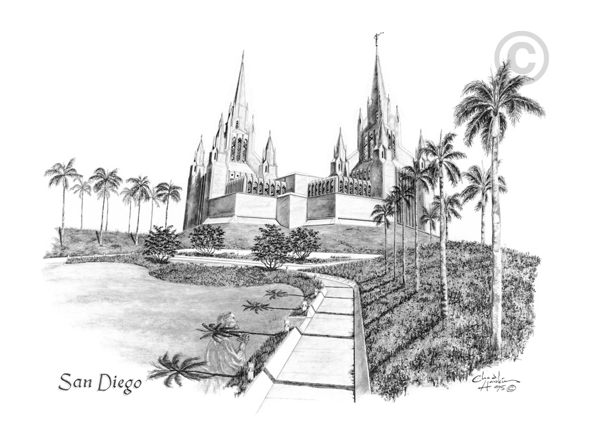 San Diego Temple Sketch - 5x7 Print