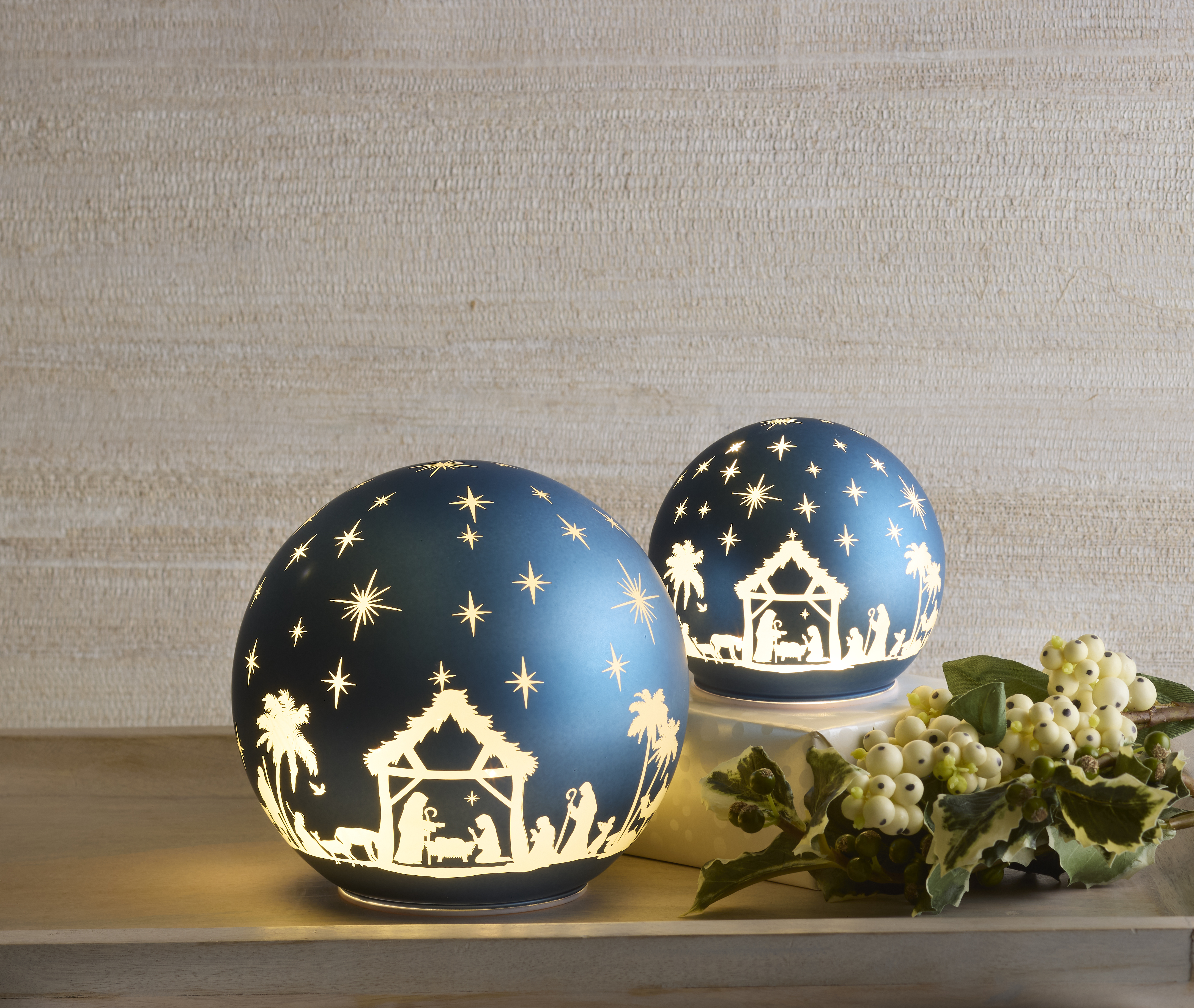 Light-up Blue Holy Family Ball Nativity, , large image number 2