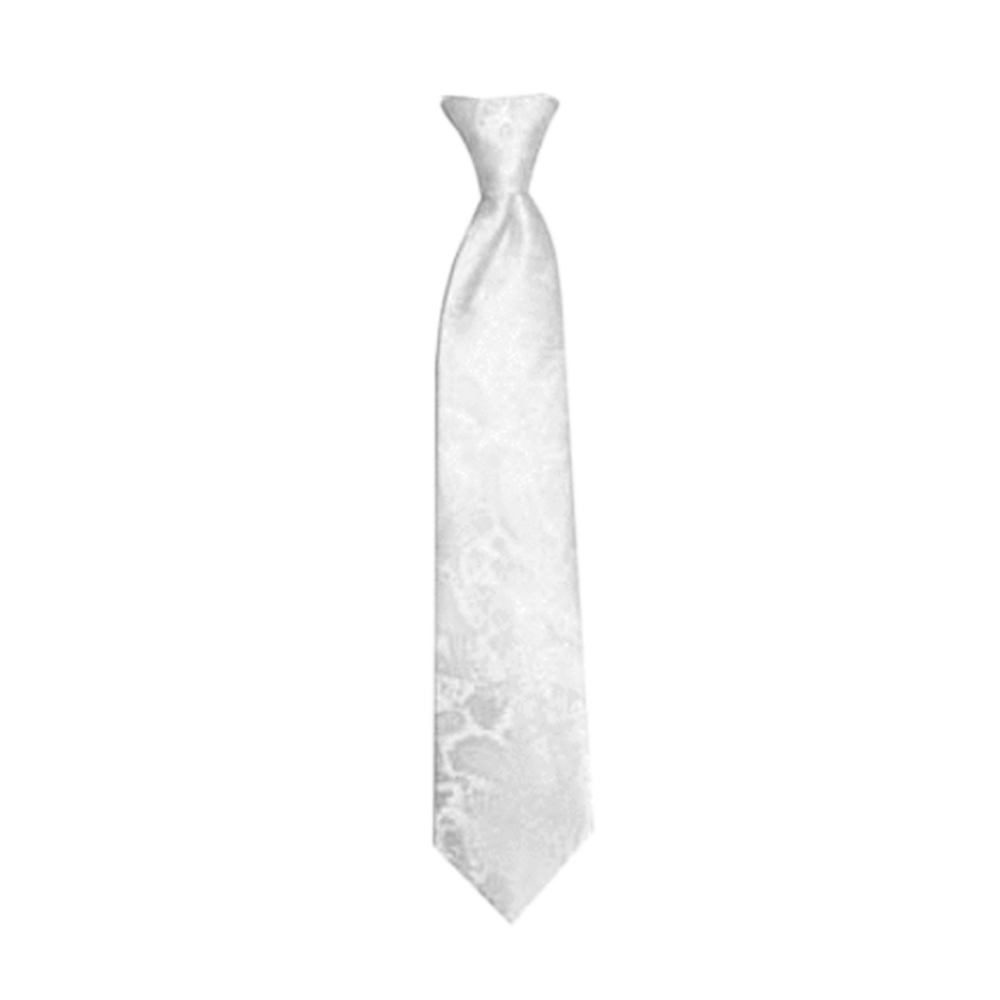 Boys' White Paisley Zipper Necktie, , large