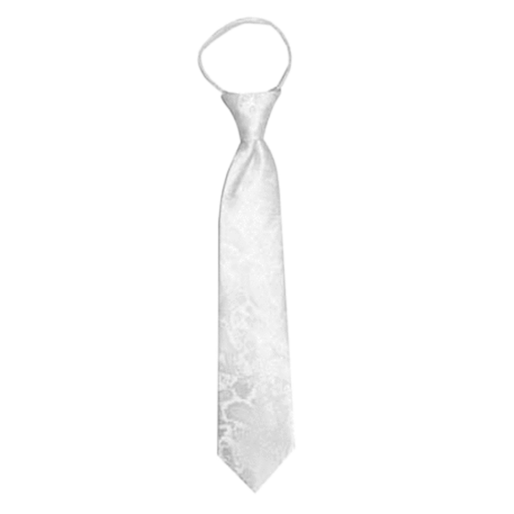 Boys' White Paisley Zipper Necktie