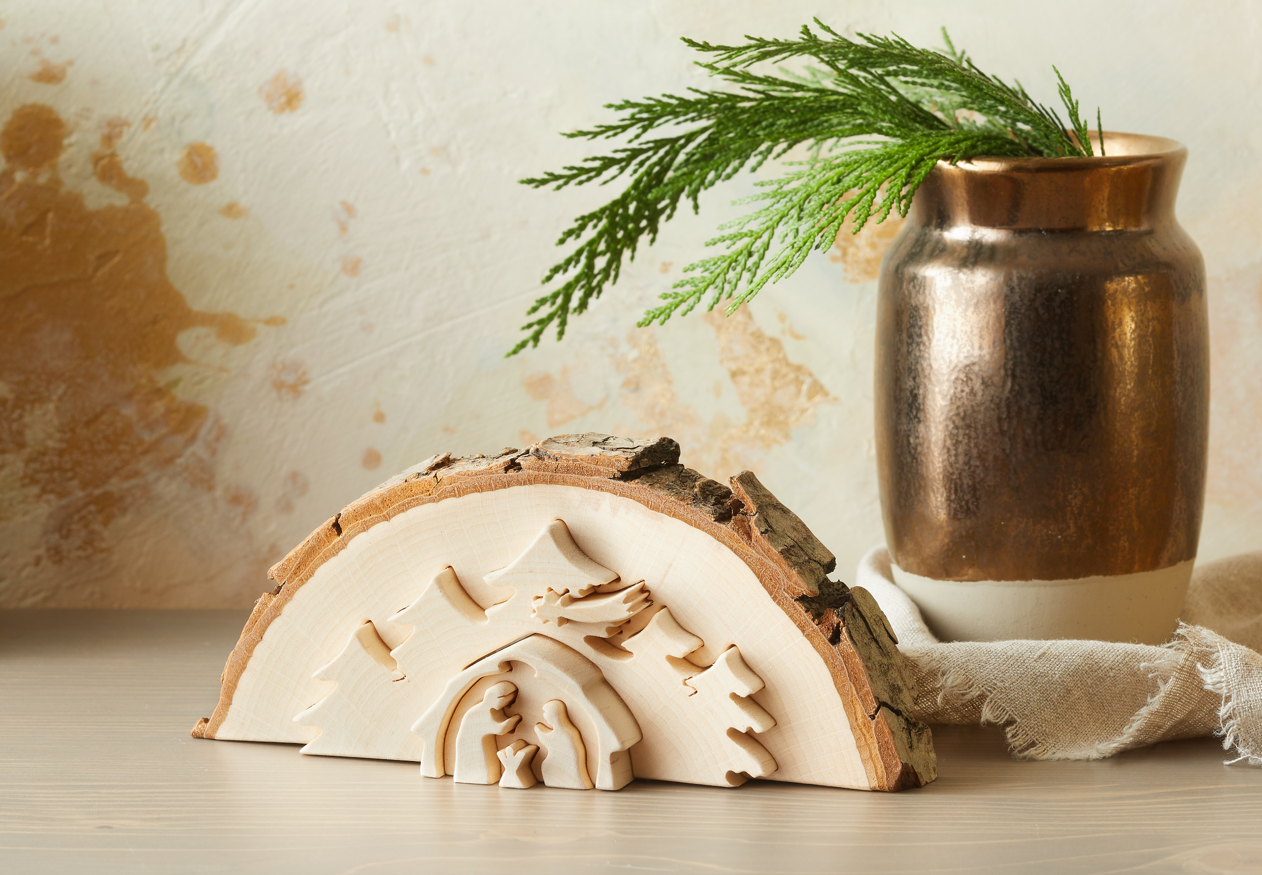 Italian Wood Nativity Disc, , large