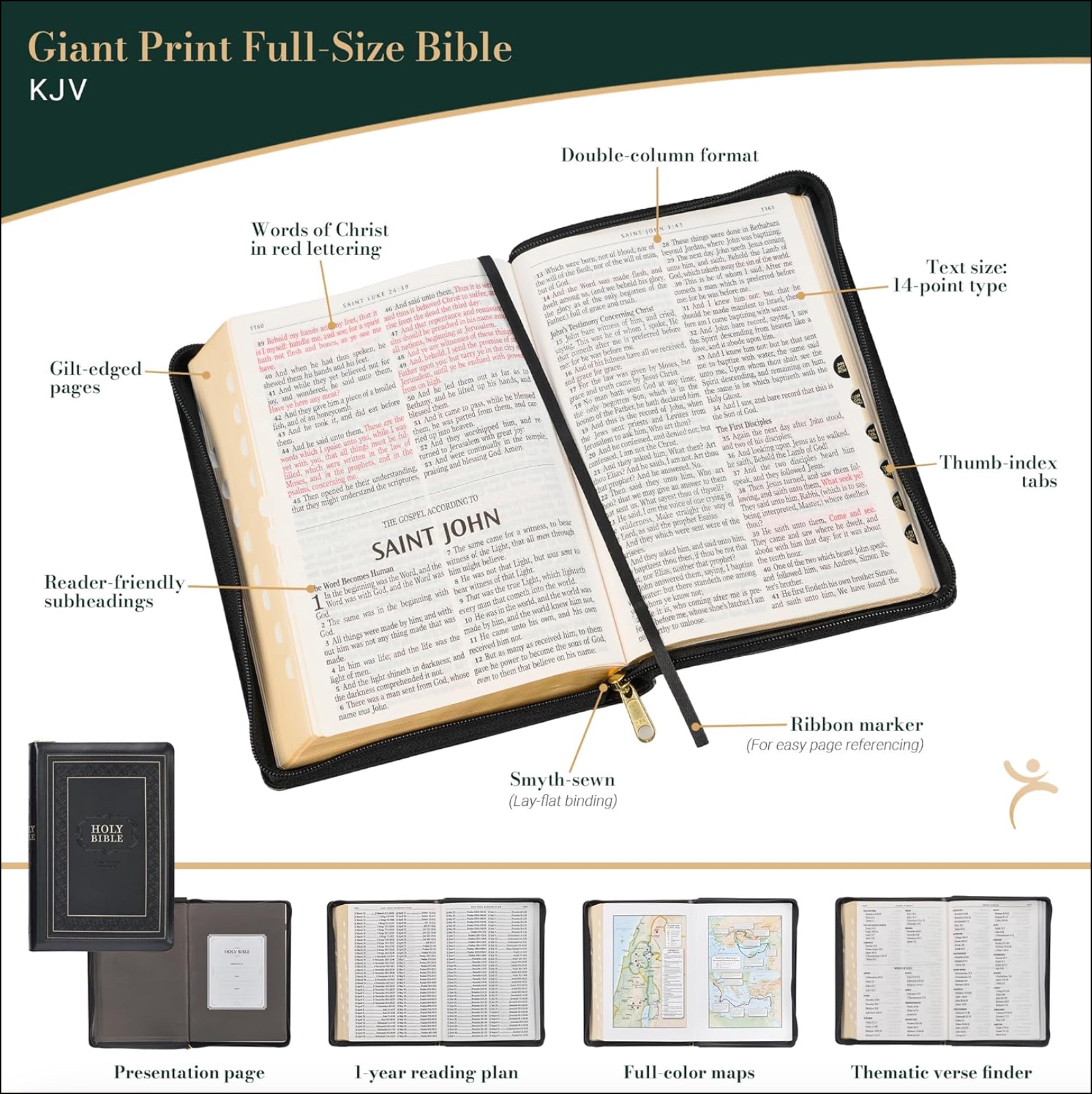 KJV Holy Bible, Giant Print, Faux Leather, Black, , large image number 2