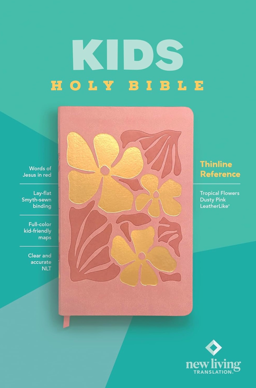 NLT Kids Bible, Thinline Reference Edition, Faux Leather, Tropical Flowers, Dusty Pink, , large