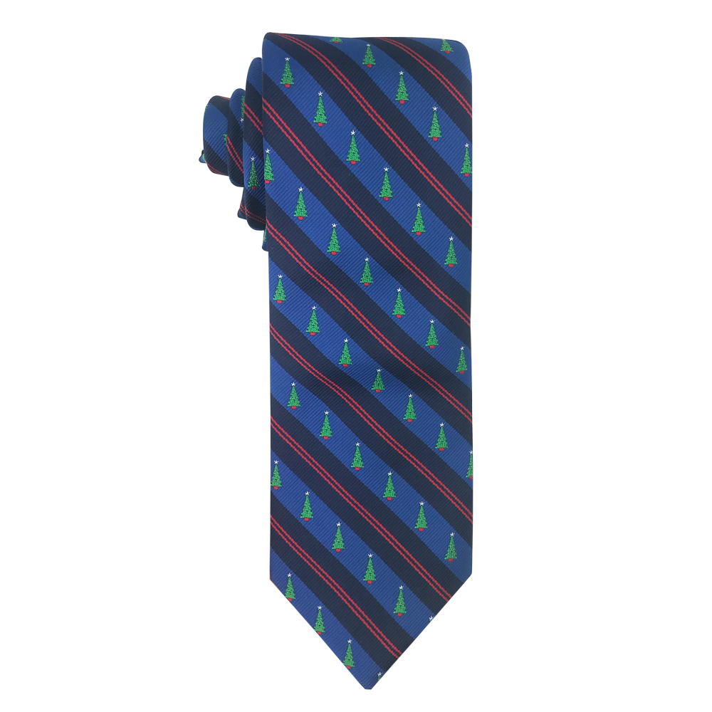 Blue Diagonal Stripe with Christmas Trees Necktie
