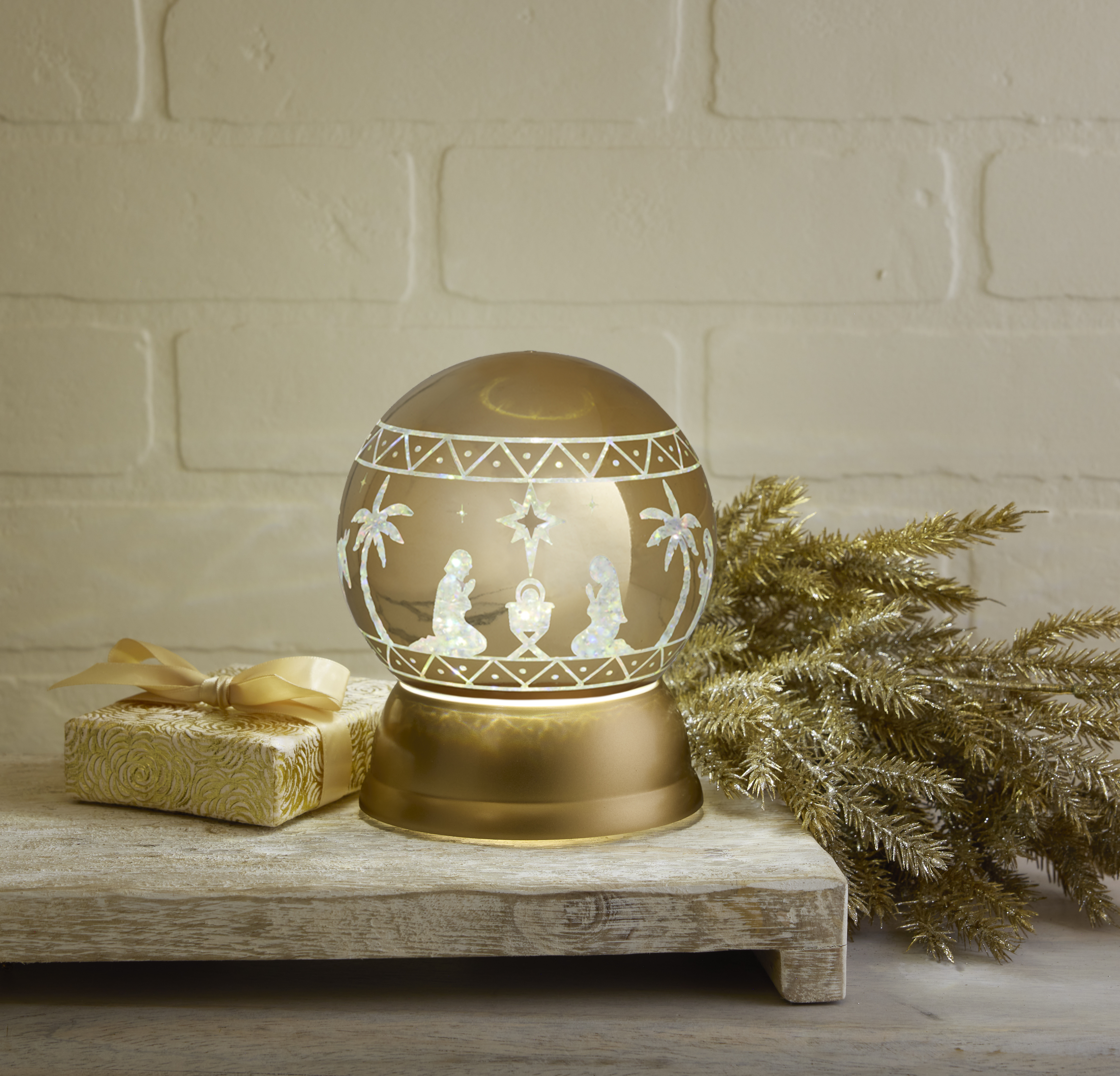 Light-up Gold Glitter Ball Nativity, , large image number 2