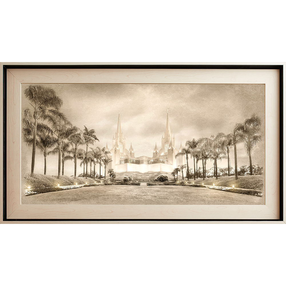 San Diego California Temple, Light Wood (22x39 Framed Textured Paper)