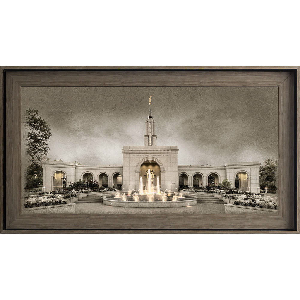 Sacramento California Temple, Gray Wood (22x39 Framed Textured Paper)