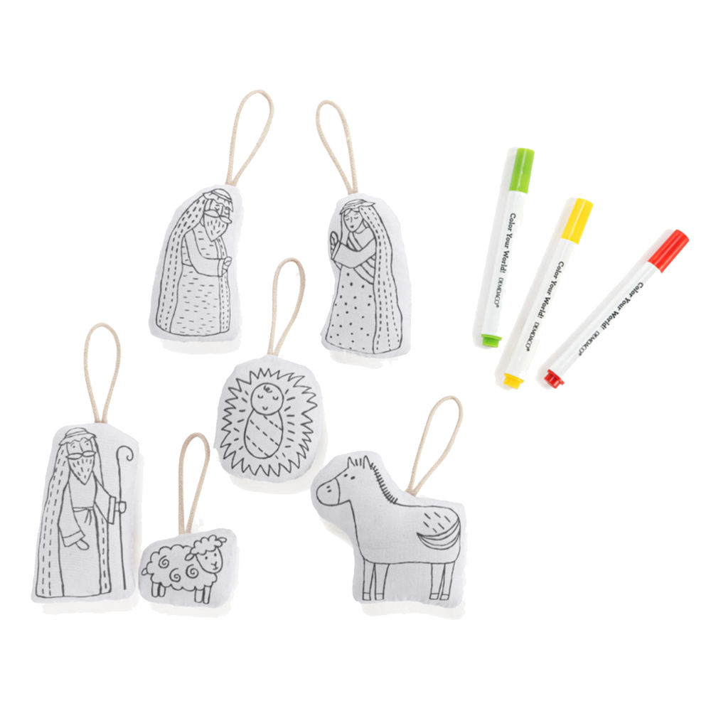 Plush "Color Me" Nativity Ornament Set