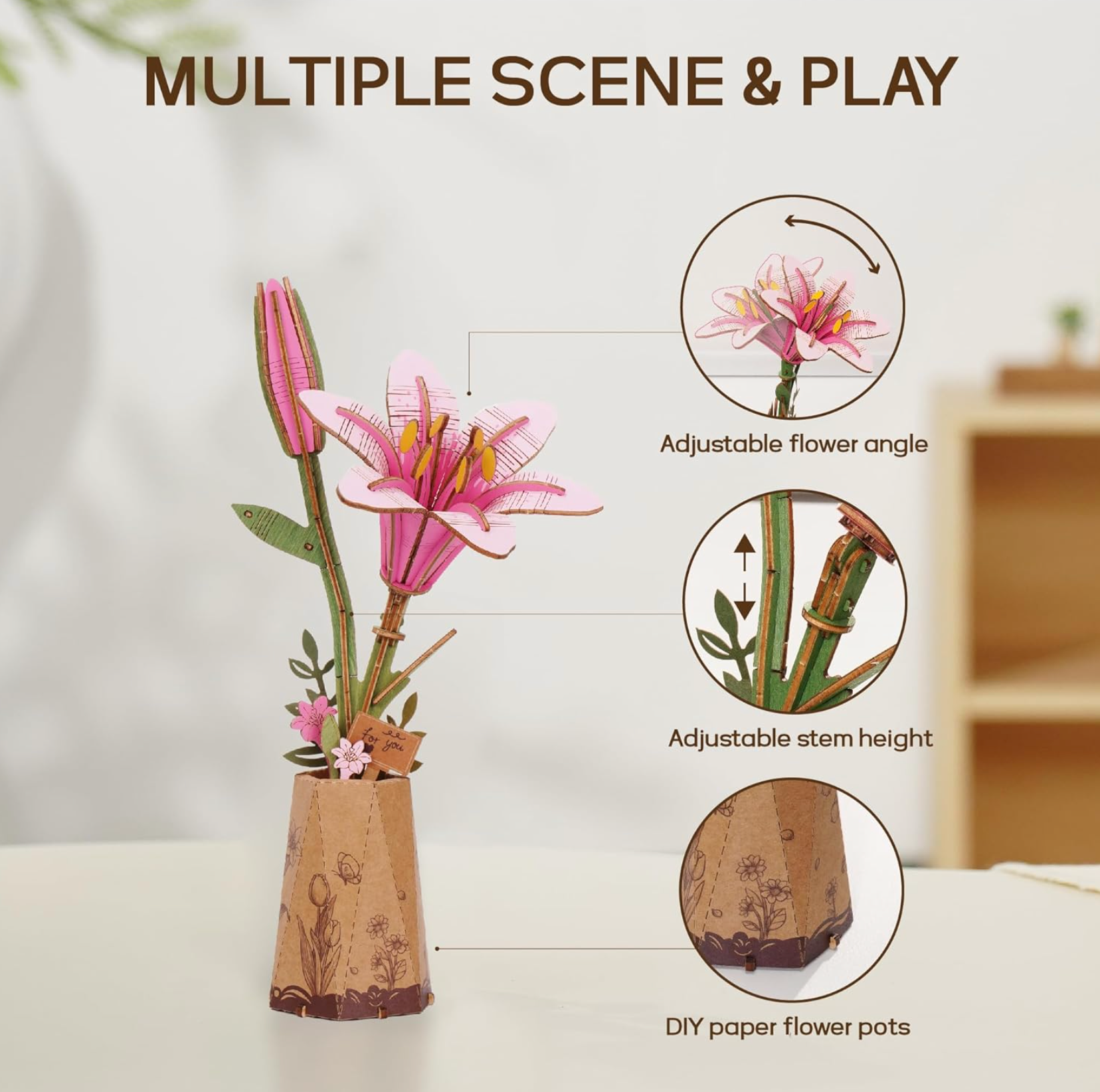 Pink Lily Wooden 73 Piece Puzzle, , large image number 1