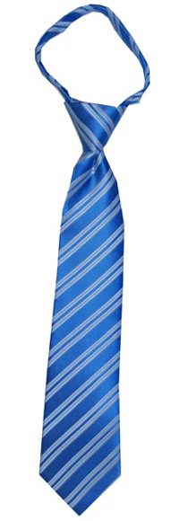 Boys' Blue/White Stripe Zipper Necktie, , large