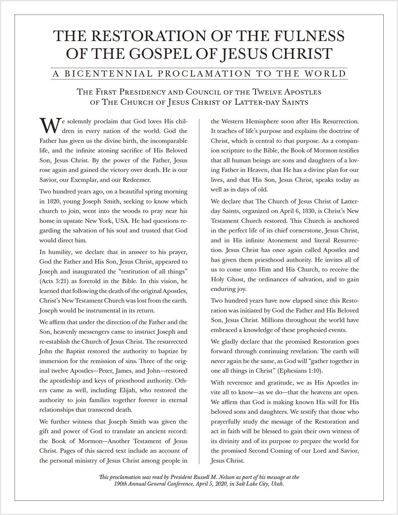 The Restoration Proclamation Print
