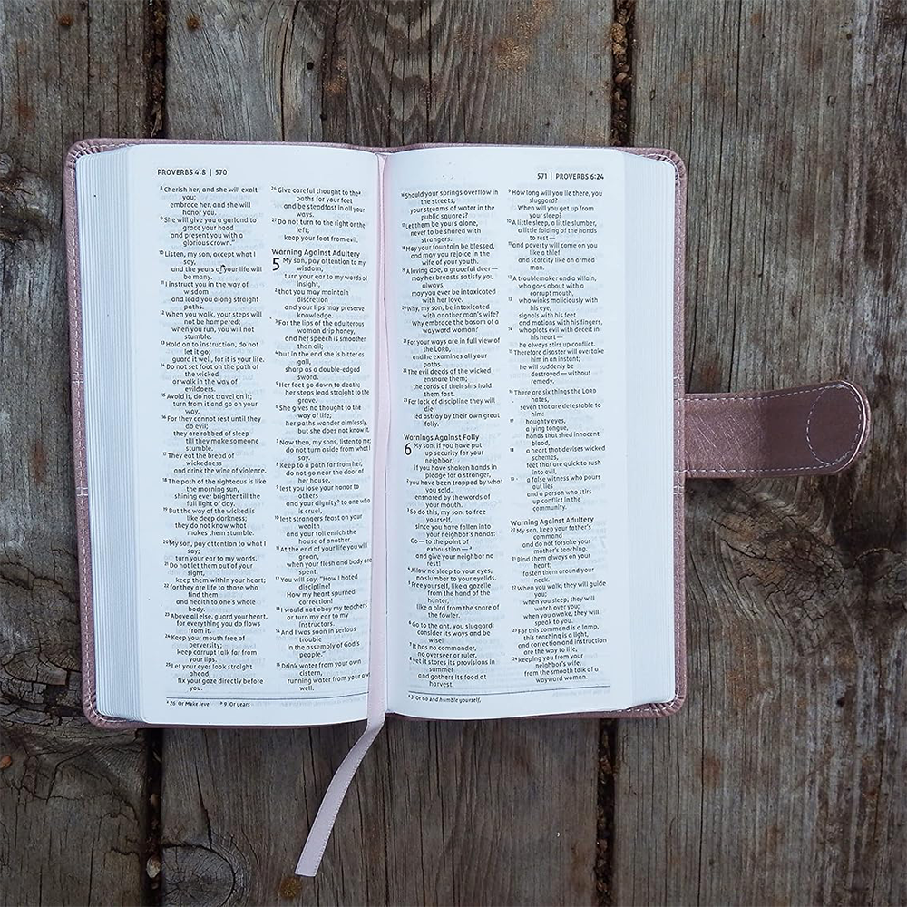 NIV Pocket Thinline Leather Bible Snap Close Pink, , large