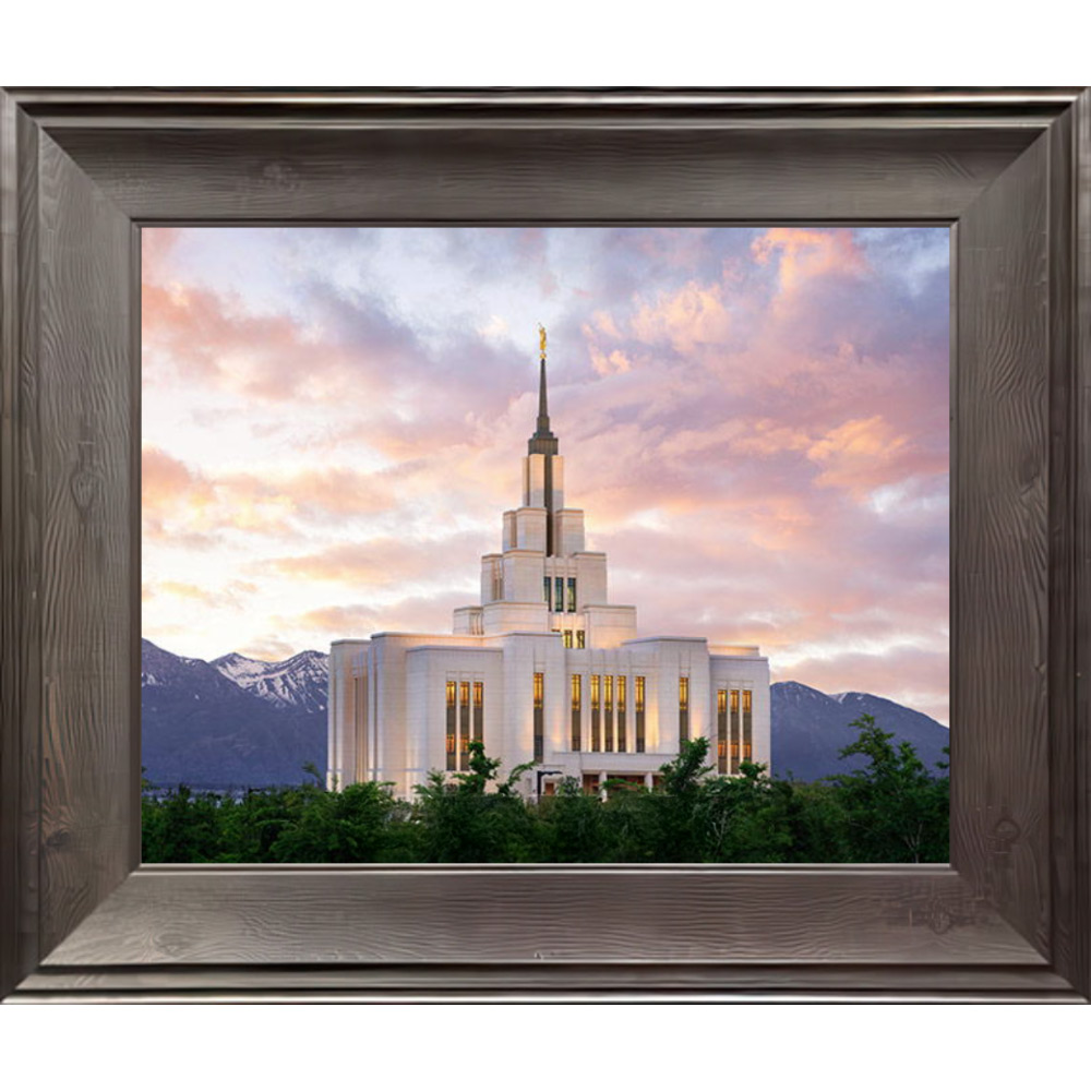 Saratoga Springs Temple - Summer Sunrise (21x17 Framed Textured Print)
