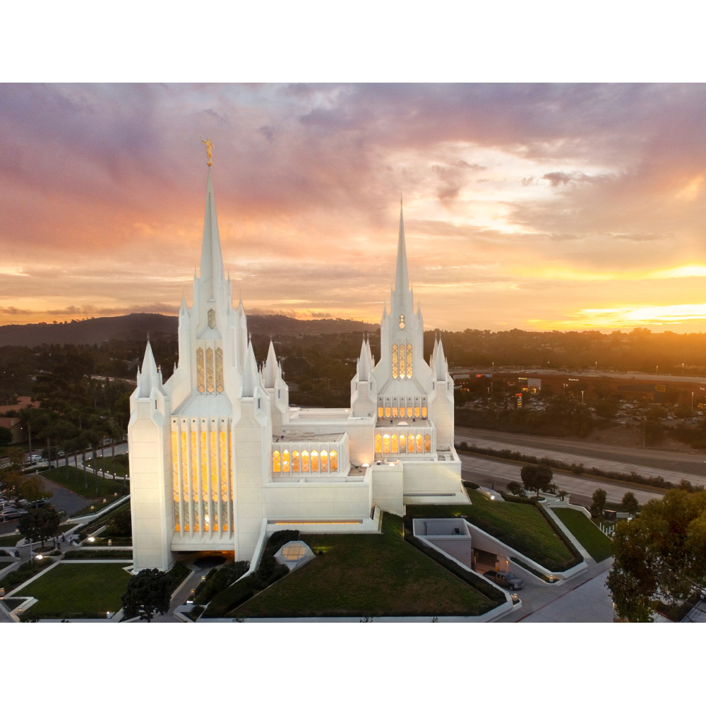 San Diego California Temple - Aerial Sunset Print
