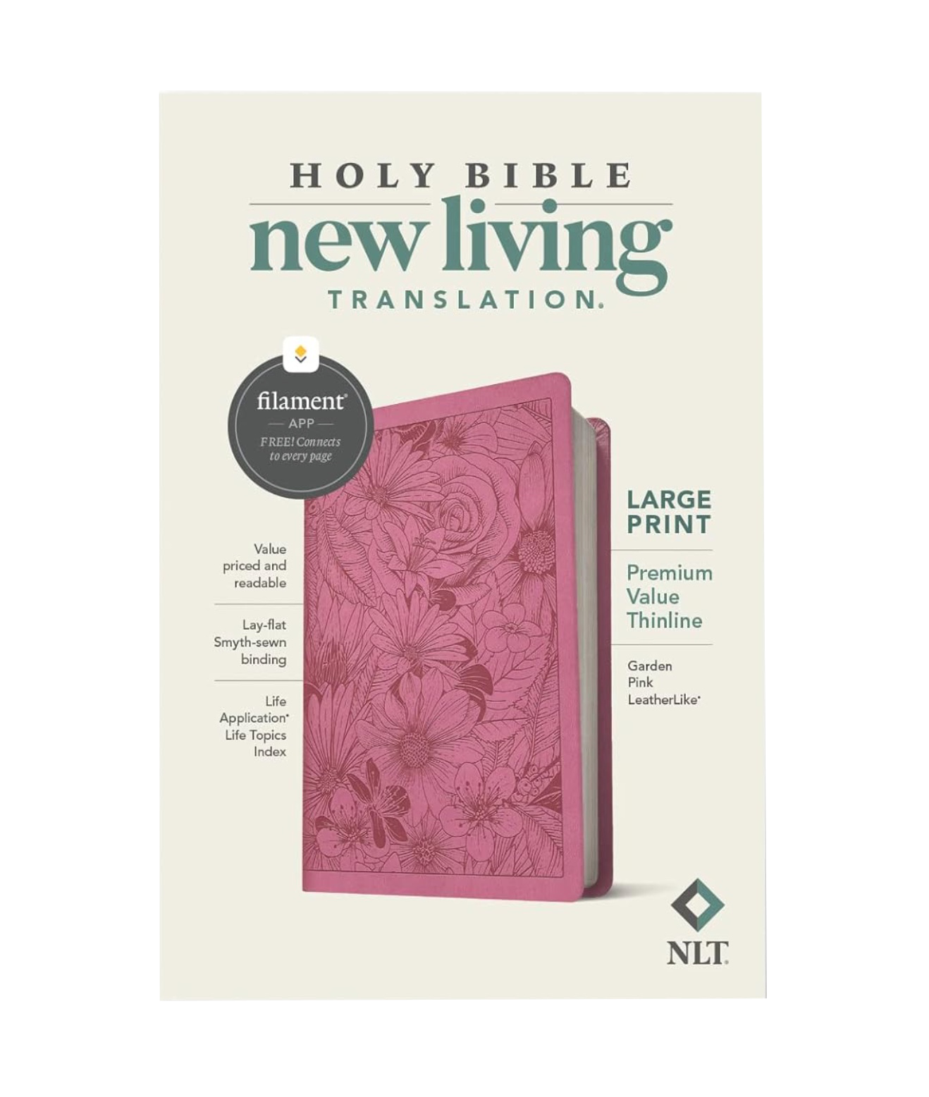 NLT Large Print Premium Value Thinline Bible, Faux Leather, Garden Pink, , large