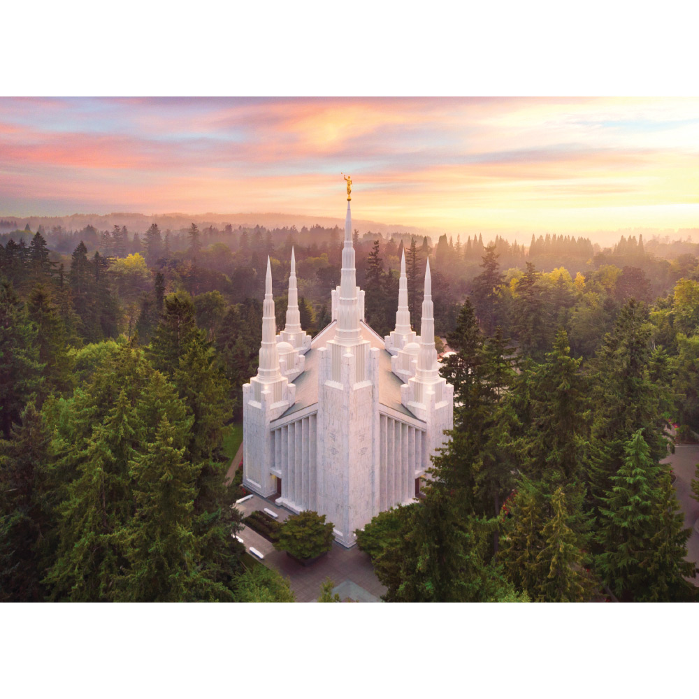 Portland Oregon Temple - Aerial Sunset Print