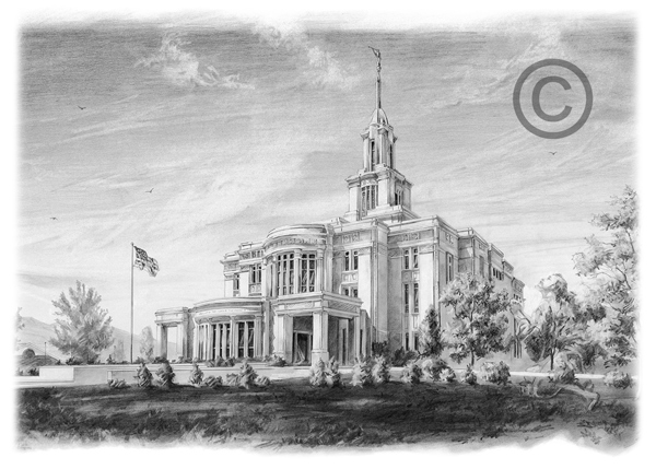 Payson Utah Temple Sketch - 5x7 Print