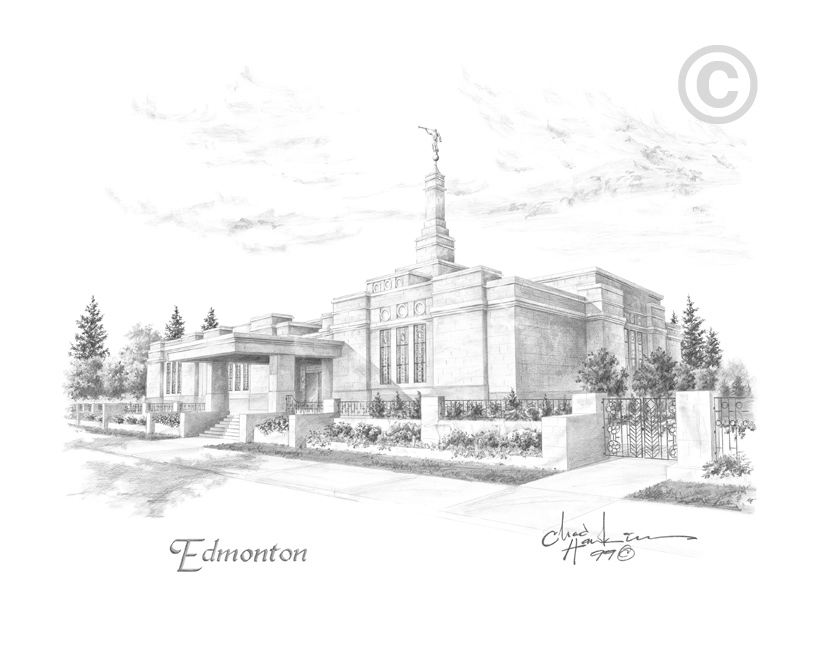 Edmonton Temple Sketch 8x10 Matted Print, , large image number 0