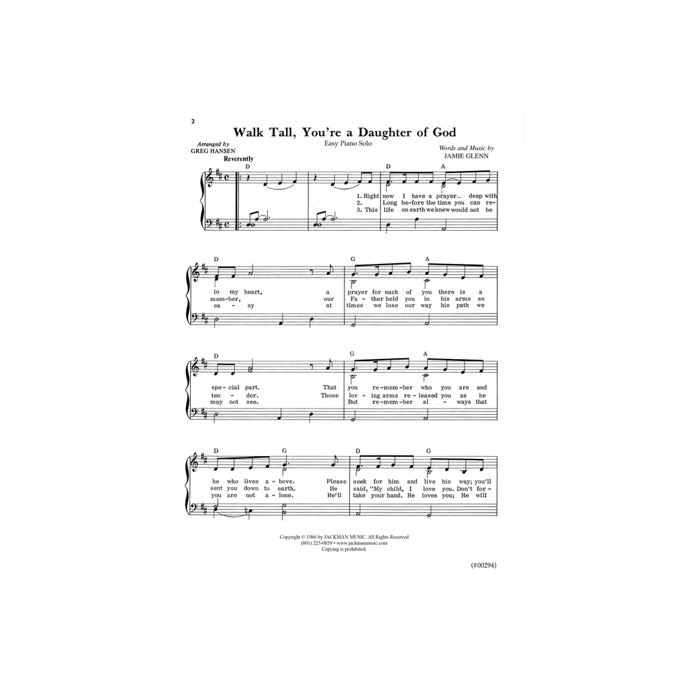 Walk Tall You're a Daughter of God Piano Solo Sheet Music