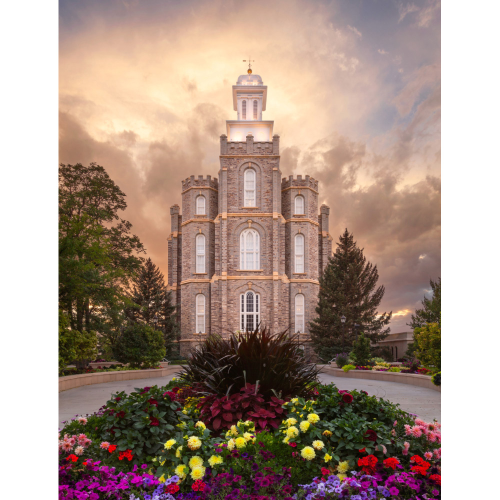 Logan Utah Temple - Summer Flowers Print