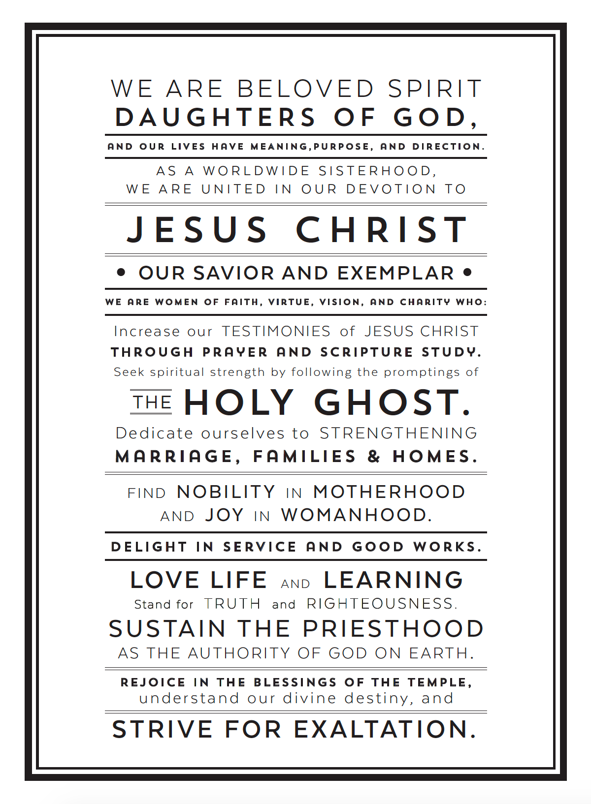 Relief Society Declaration Black and White Print