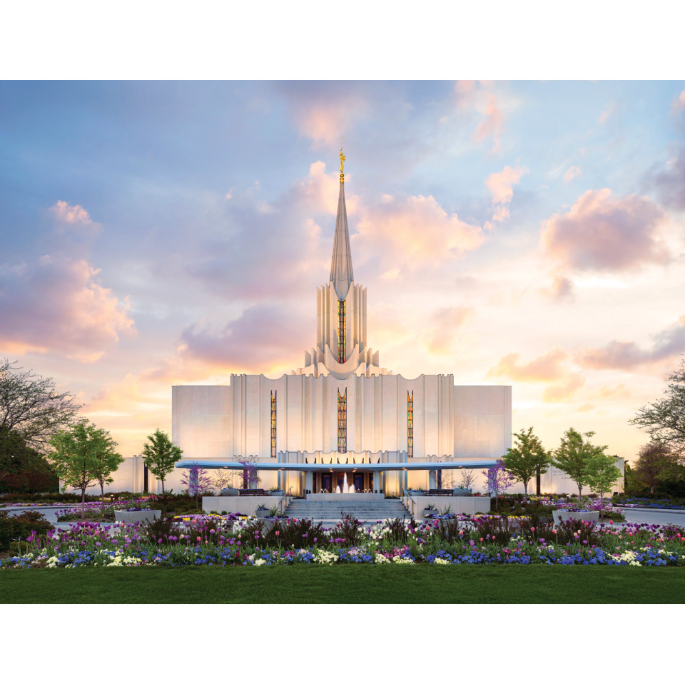 Jordan River Utah Temple - Sunset & Flowers Print 