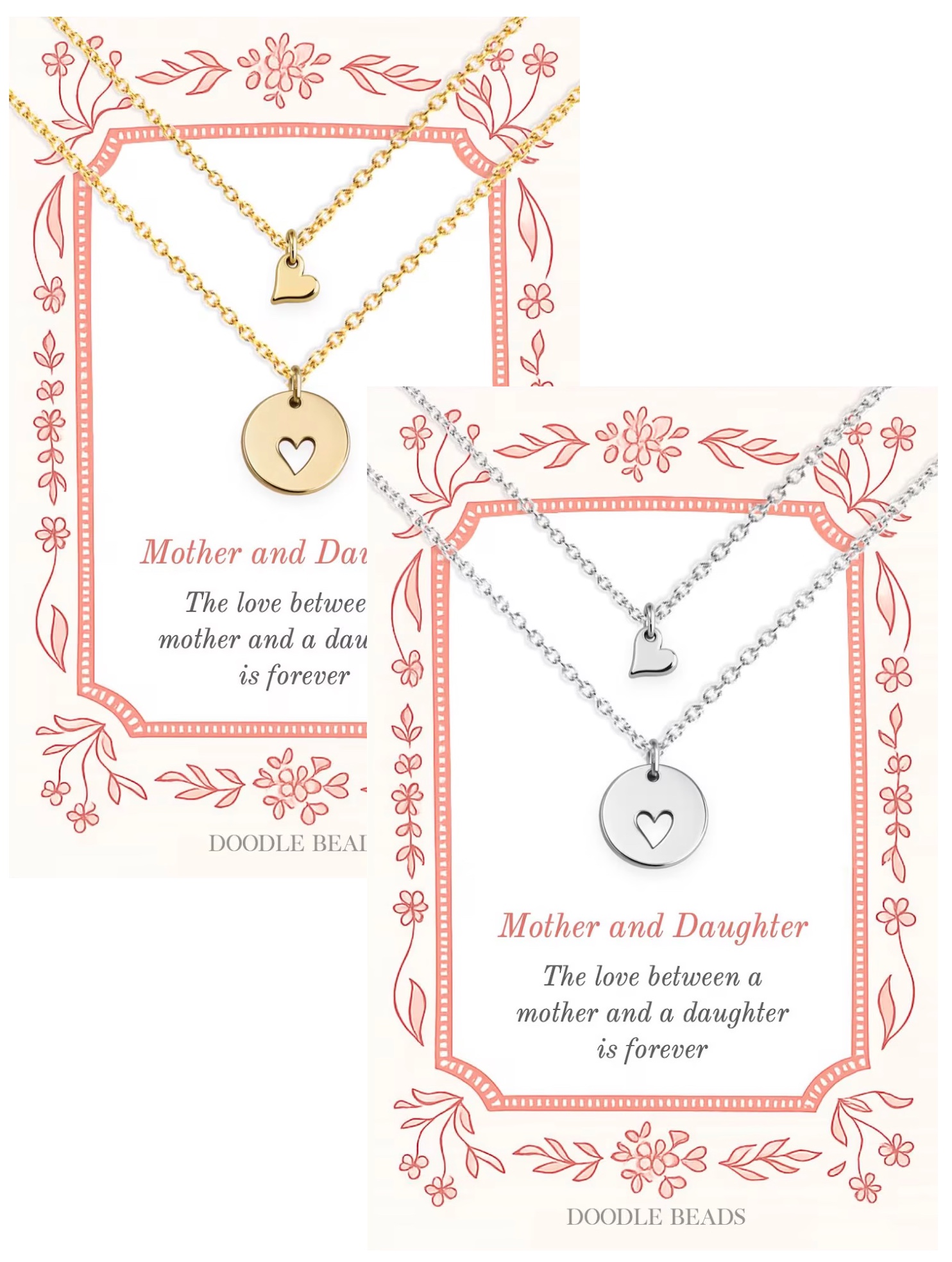 Mother and Daughter Heart Necklace