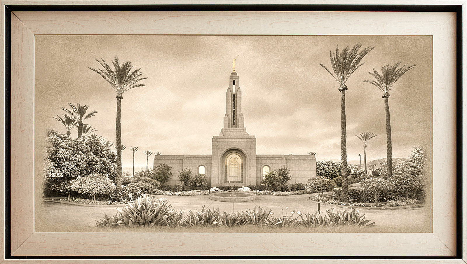 Redlands California Temple, Light Wood (22x39 Framed Textured Paper)