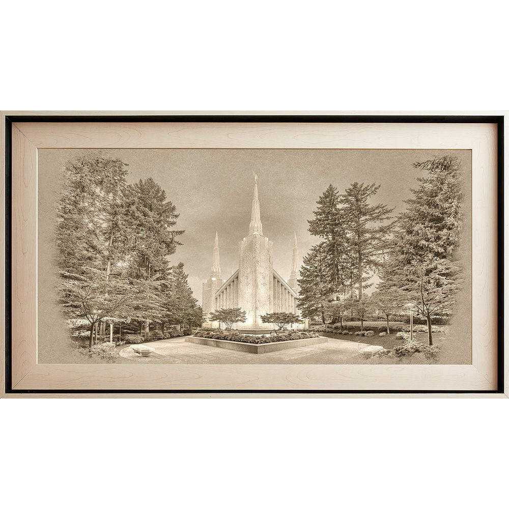Portland Oregon Temple, Light Wood (22x39 Framed Textured Paper)